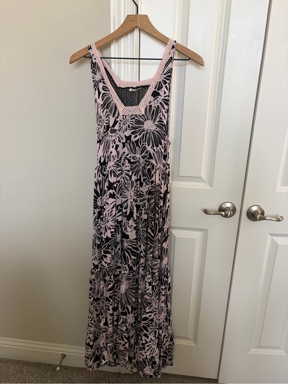 Free People Intimately Sleeveless Pink and Black Floral Maxi Dress